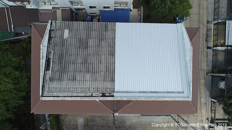 การแก้ปัญหาหลังคาทาวน์เฮาส์รั่วแล้วเสร็จ  ด้วยวิธีการ Top Up Roof  จาก SCG Roof Renovation